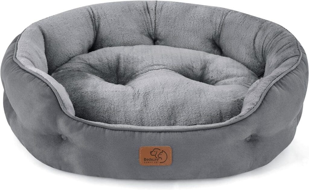 Bedsure Large Cat Bed Washable - Cat Bed for Indoor Cats and Kitten, Small Cat Bed Sofa with Slip-Resistant Bottom for Puppy Dogs, Round, Camel, 51x48x15cm