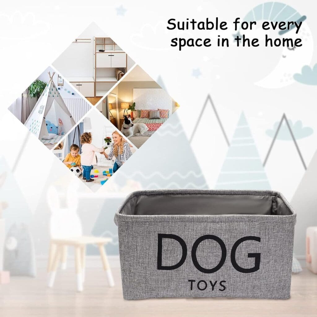 Pethiy Canvas Dog Toy boxes Basket pet toy box Basket for Pet Toy Storage- 40cms (16in) x 30cms (12in) x 20cms (8in)-Gray