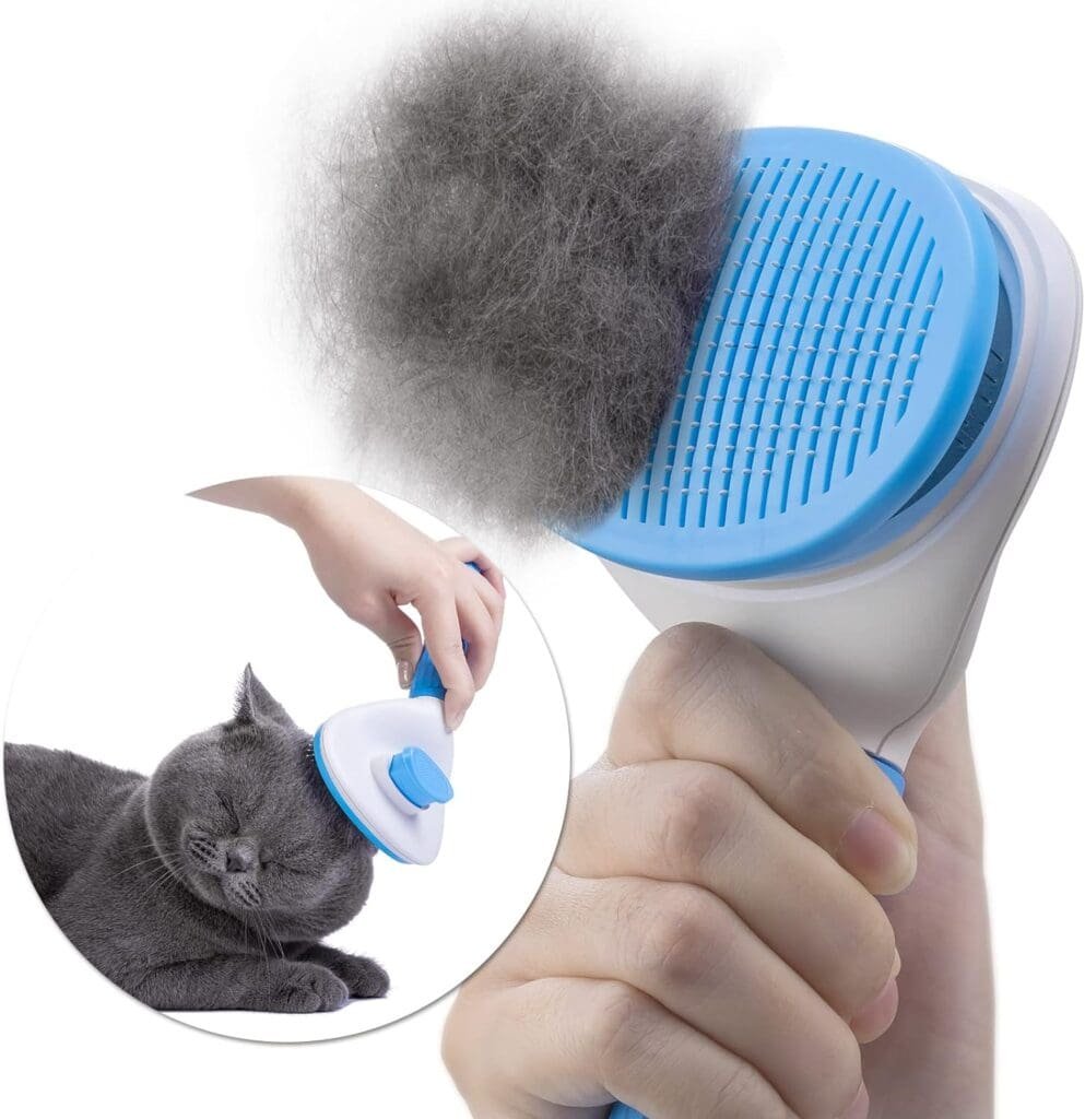 Self-Cleaning Slicker Brush for Dogs Cats: Dog brushes for Grooming for Shedding Tangles Hair Gently Deshedding Cat Brush for Short Haired Cats Long Haired Cats