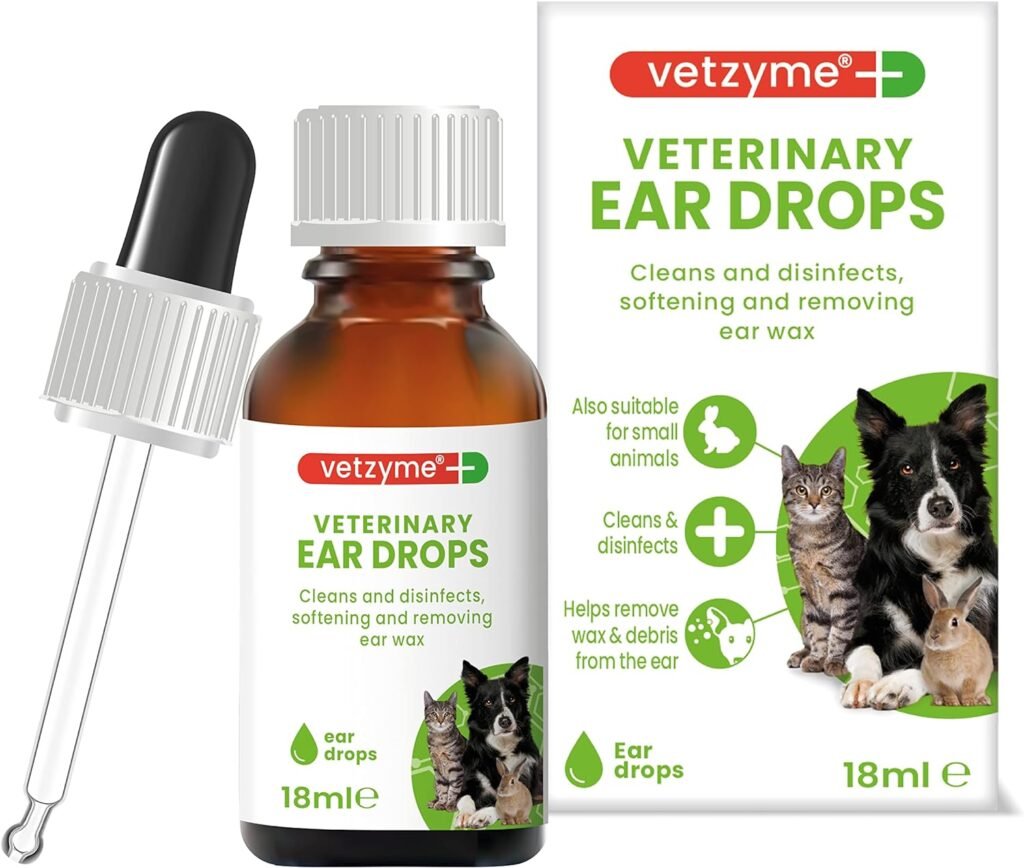 Vetzyme | Antibacterial Dog Ear Drops | Also Suitable for Cats Small Pets | Fights Infection Soothes Irritation (18 ml)